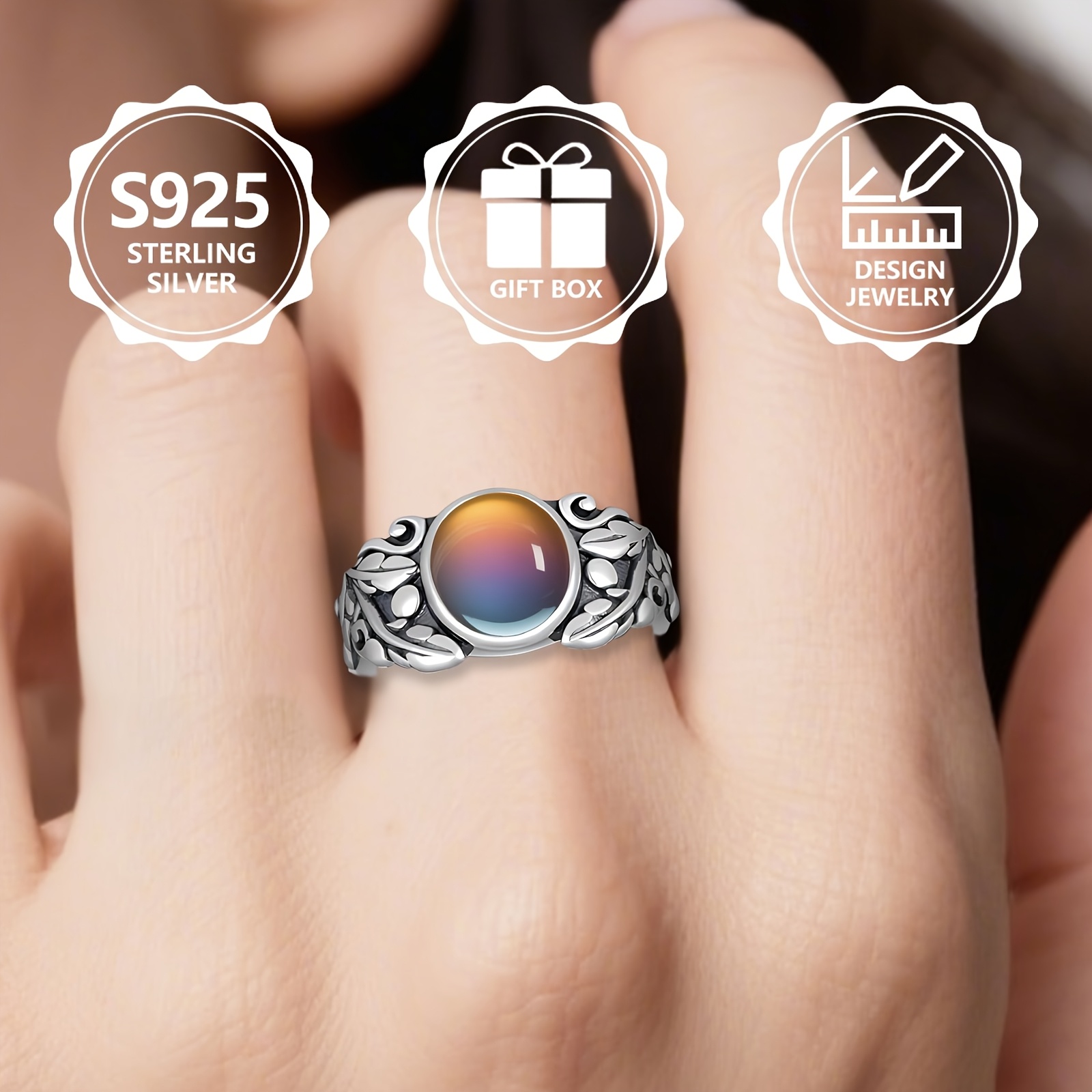 925 Silver Women's Statement Ring Temperature Sensitive Changing